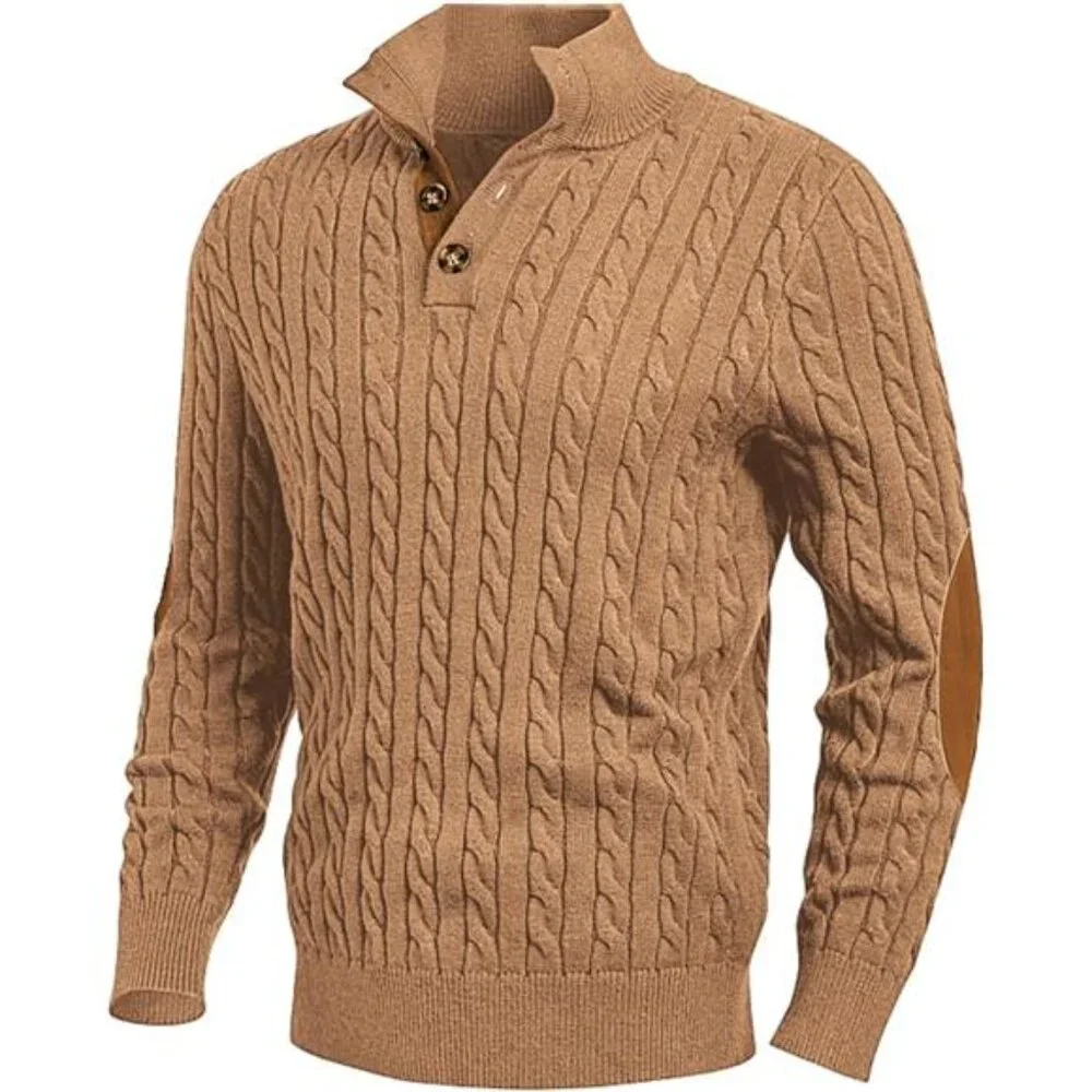 NEW Men's Cable Knit Pullover Sweater Casual Long Sleeve Stand Collar - Picture 1 of 6
